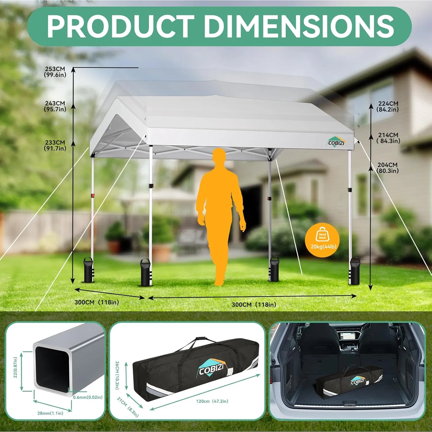 COBIZI Canopy Tent 10x10 Pop Up Canopy with One Button Push Center Lock, Portable Carport with 1 sidewall, 10x10 Carport Canopy for Parties, Commercial, Events, Waterproof, UPF 50 , White