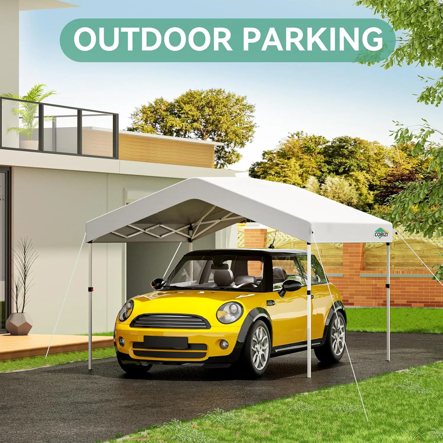 COBIZI Canopy Tent 10x10 Pop Up Canopy with One Button Push Center Lock, Portable Carport with 1 sidewall, 10x10 Carport Canopy for Parties, Commercial, Events, Waterproof, UPF 50 , White