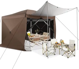 COBIZI Pop Up Gazebo Screen Tent Screen House for Camping, 12x12 Screen Room with Mosquito Netting, Hub Tent Instant Screened Canopy with Carrying Bag and Ground Stakes, Brown