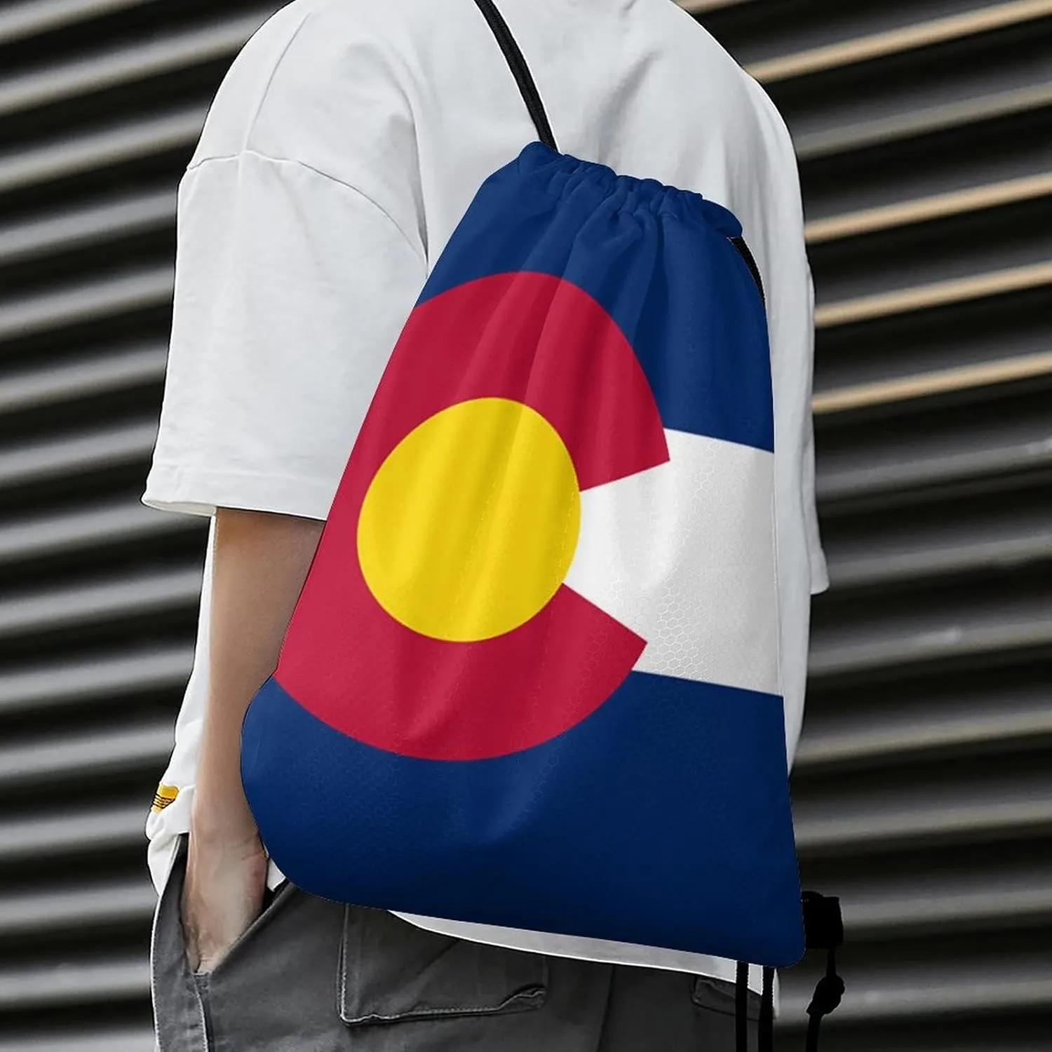 Colorado State Flag Drawstring Backpack Sports Gym Sackpack Water Resistant String Bag for Women Men