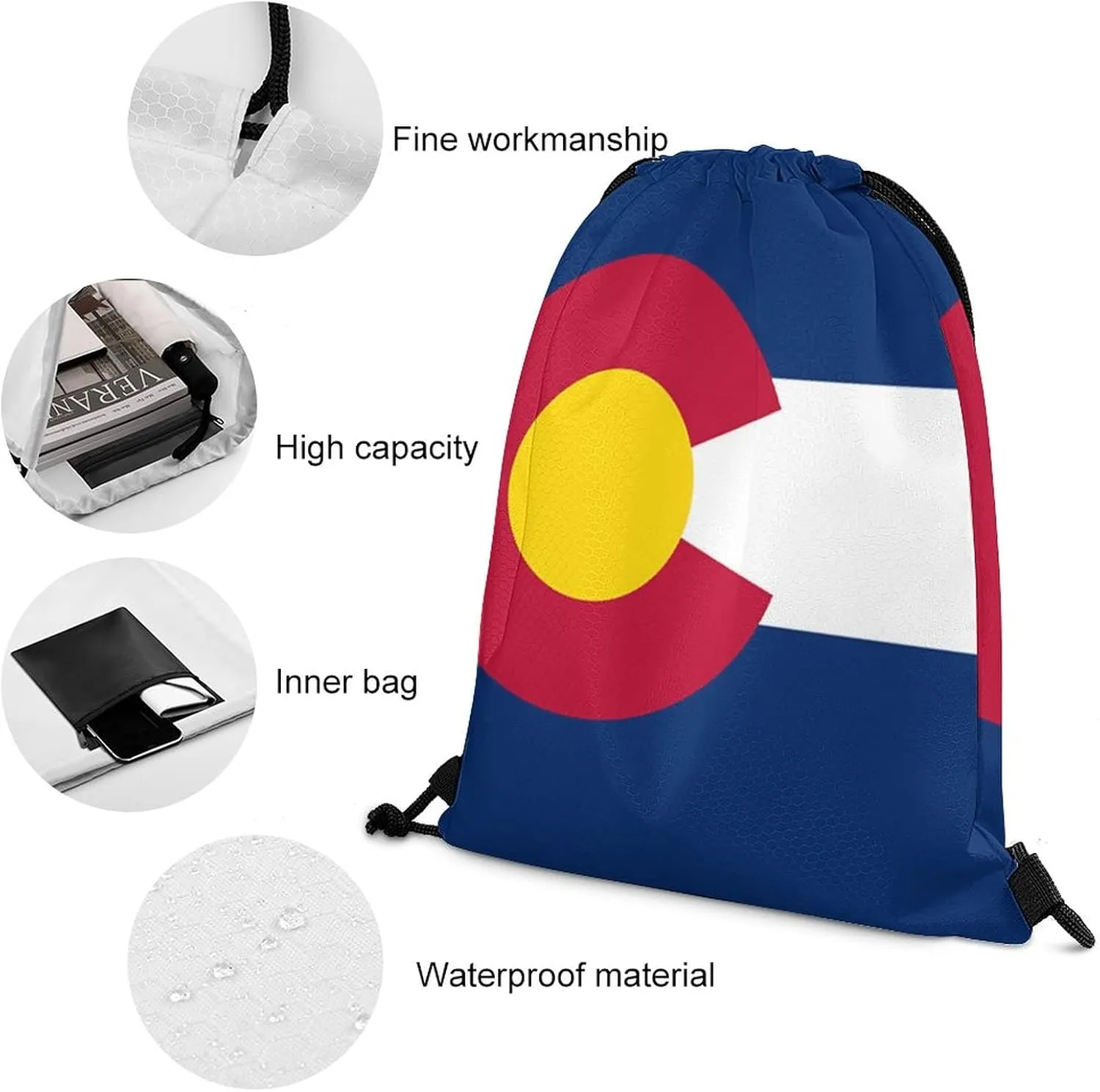 Colorado State Flag Drawstring Backpack Sports Gym Sackpack Water Resistant String Bag for Women Men