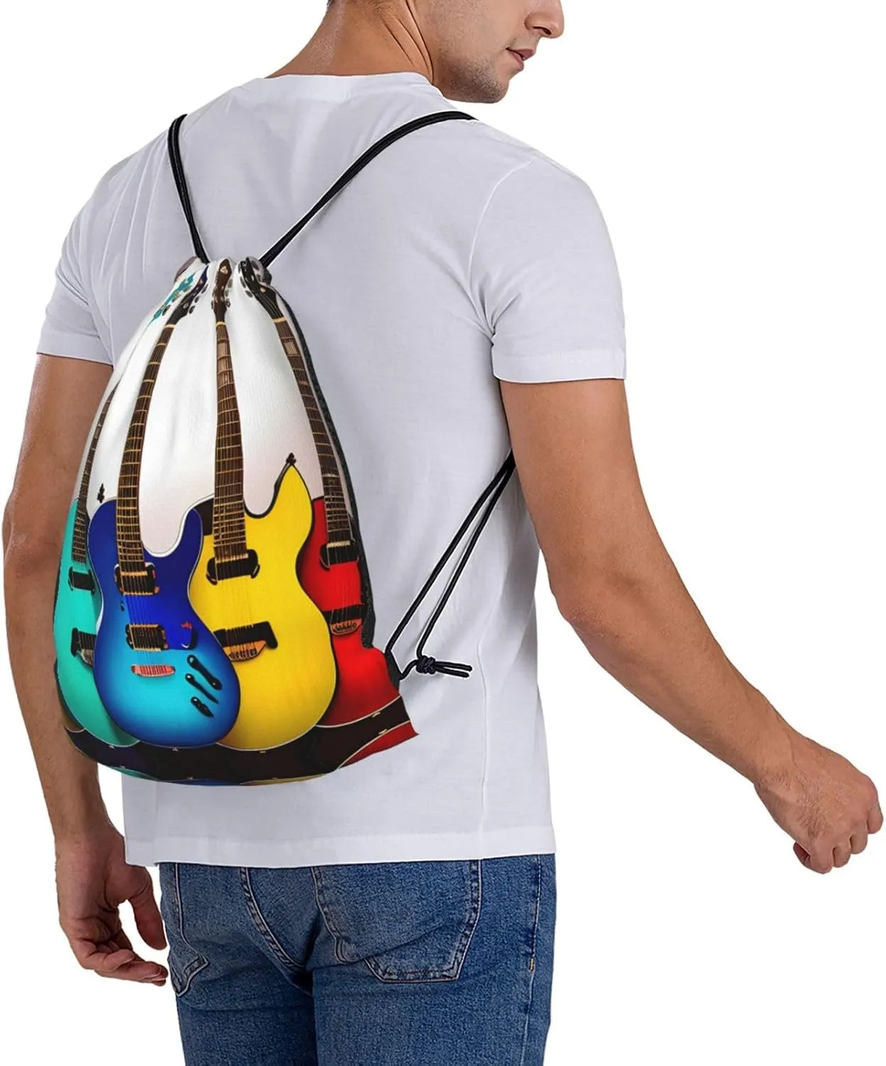 Colorful Guitars Print Sports Drawstring Backpack,Water Resistant Bag, Gym Backpack for Women Men