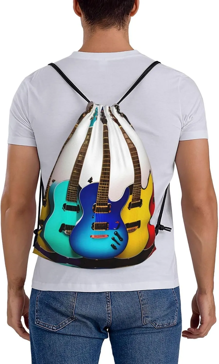 Colorful Guitars Print Sports Drawstring Backpack,Water Resistant Bag, Gym Backpack for Women Men