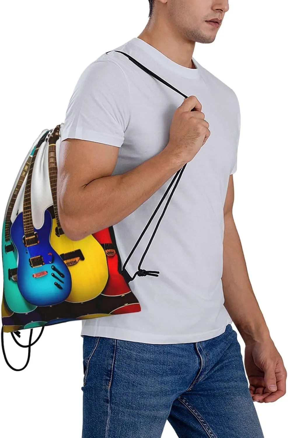 Colorful Guitars Print Sports Drawstring Backpack,Water Resistant Bag, Gym Backpack for Women Men