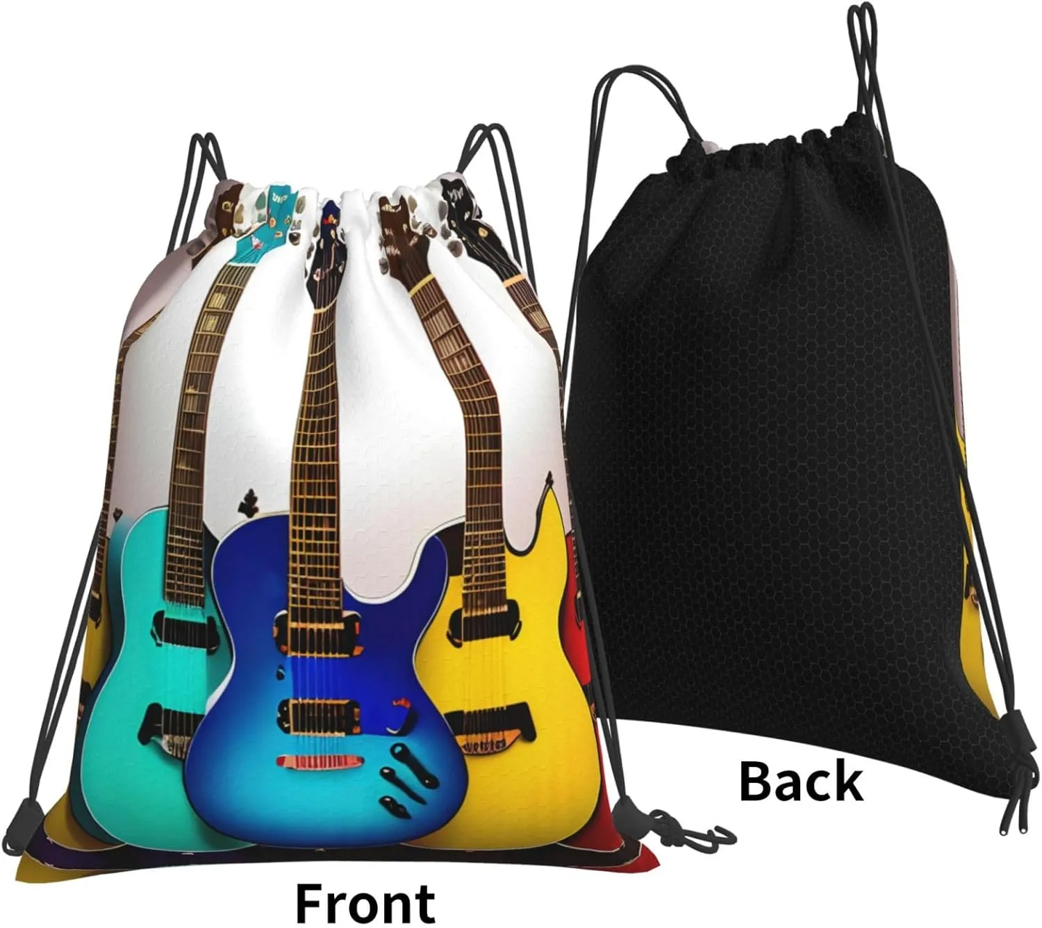 Colorful Guitars Print Sports Drawstring Backpack,Water Resistant Bag, Gym Backpack for Women Men