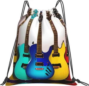 Colorful Guitars Print Sports Drawstring Backpack,Water Resistant Bag, Gym Backpack for Women Men