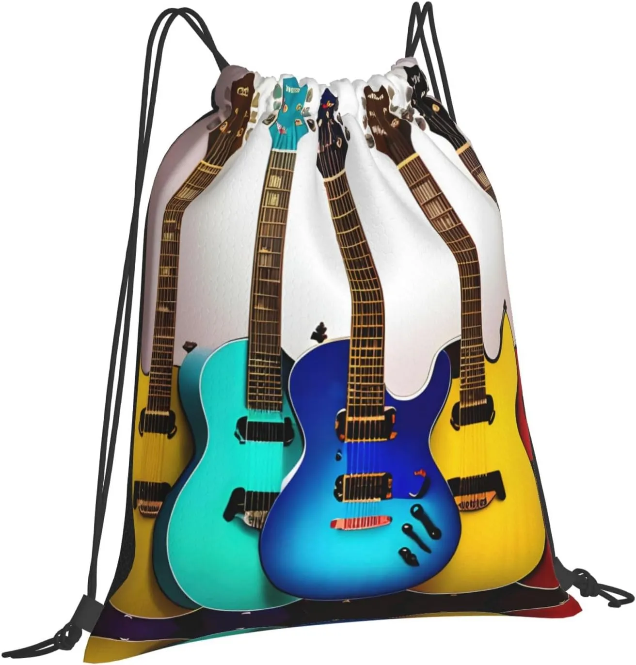Colorful Guitars Print Sports Drawstring Backpack,Water Resistant Bag, Gym Backpack for Women Men