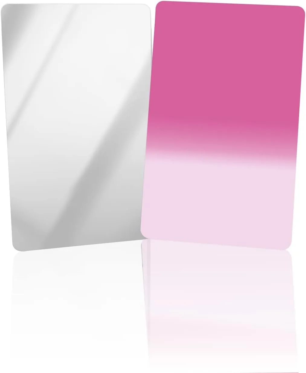 Compact Card Mirror, Unbreakable Stainless Steel Makeup Mirror Solid Pink Gradient Pattern Rectangular Handheld Small Travel Mirror for Camping, Travelling