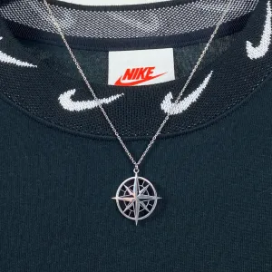 Compass Charm Necklace Chain Silver