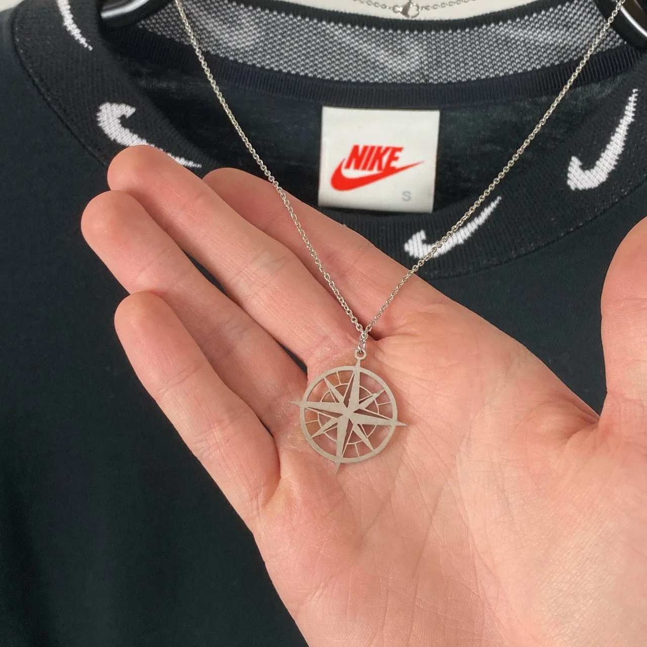 Compass Charm Necklace Chain Silver