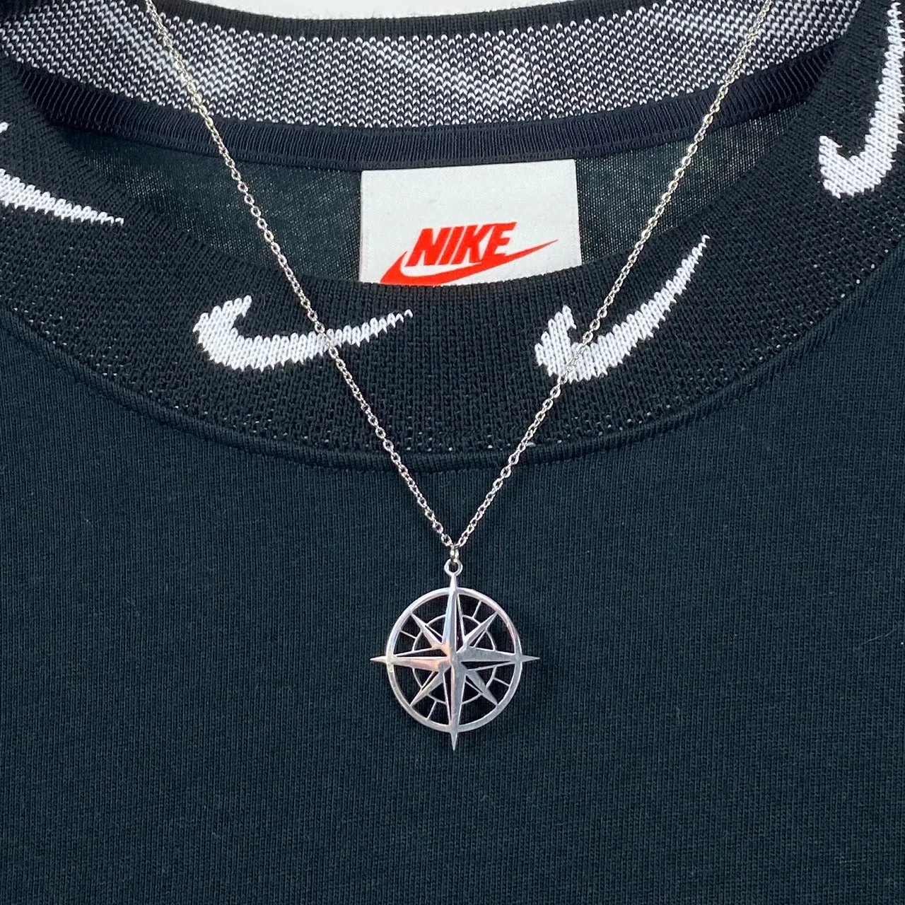 Compass Charm Necklace Chain Silver