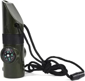 Compass Compass Hiking Survival Multifunctional Whistle 7 in 1 Survival Trekking Compass Mirror Torch Magnifier Led Light Thermometer Storage Tools