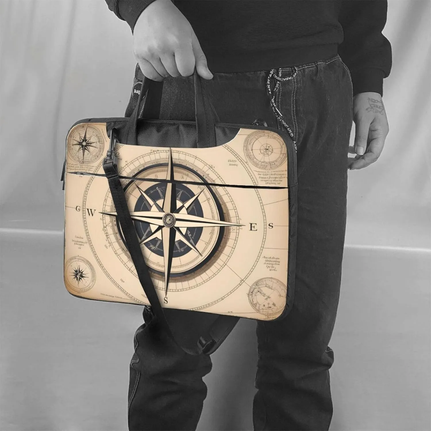 compass navigation pattern Fashionable and ultra-thin shoulder laptop bag Shockproof soft lining