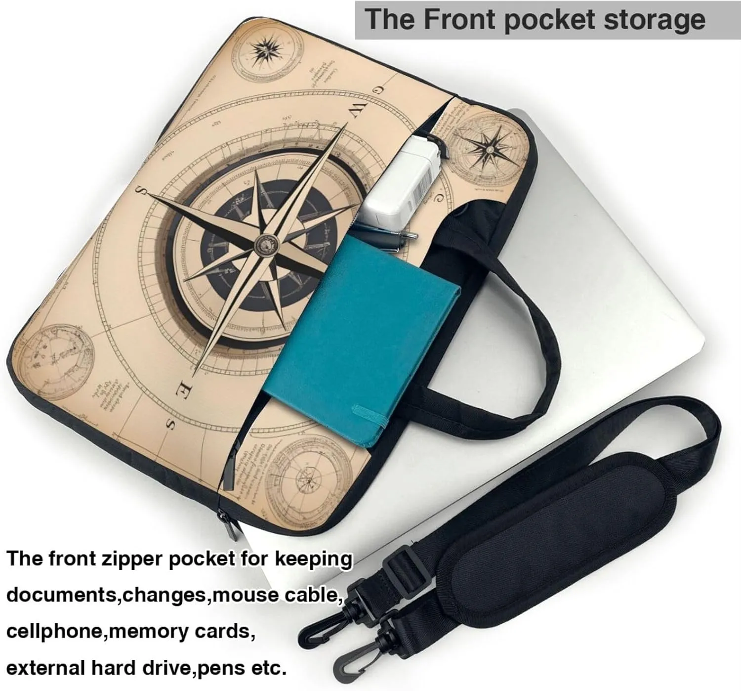 compass navigation pattern Fashionable and ultra-thin shoulder laptop bag Shockproof soft lining
