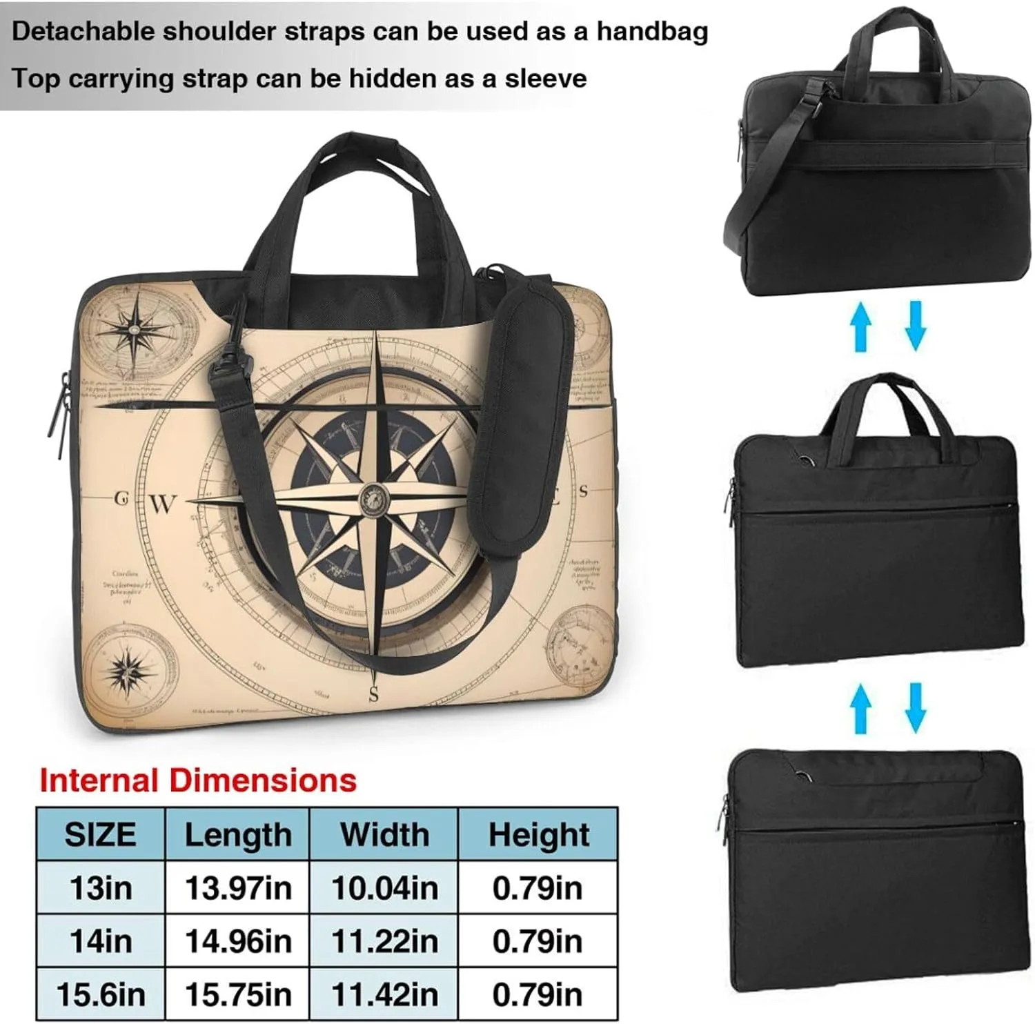 compass navigation pattern Fashionable and ultra-thin shoulder laptop bag Shockproof soft lining