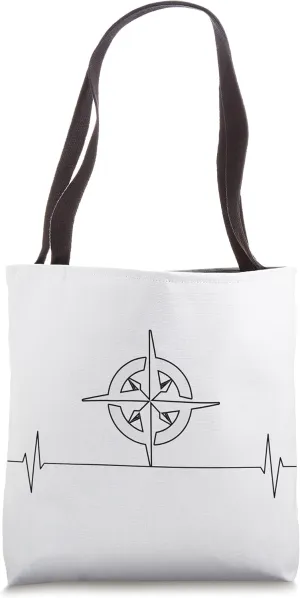 Compass Navigation Travel Vintage Heartbeat Tote Bag
