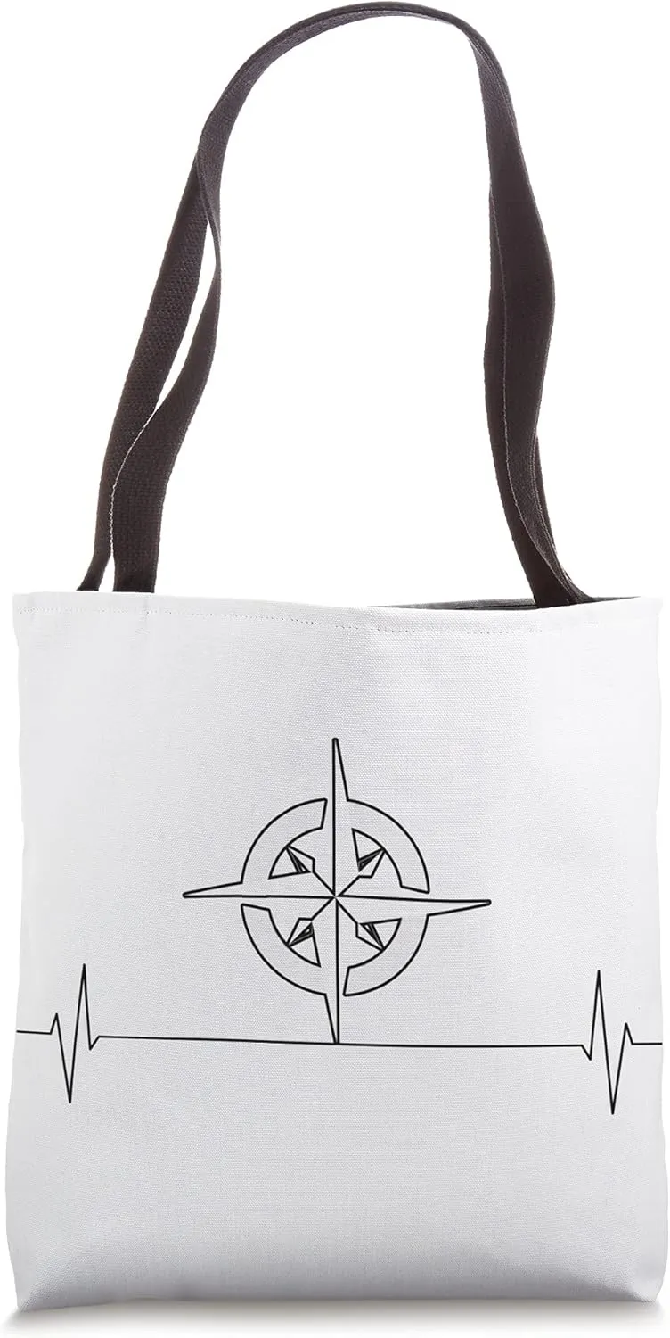 Compass Navigation Travel Vintage Heartbeat Tote Bag
