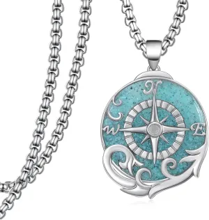 Compass Necklace 925 Sterling Silver Turquoise Compass Necklace Graduation Jewelry Travel Gifts for Men Women