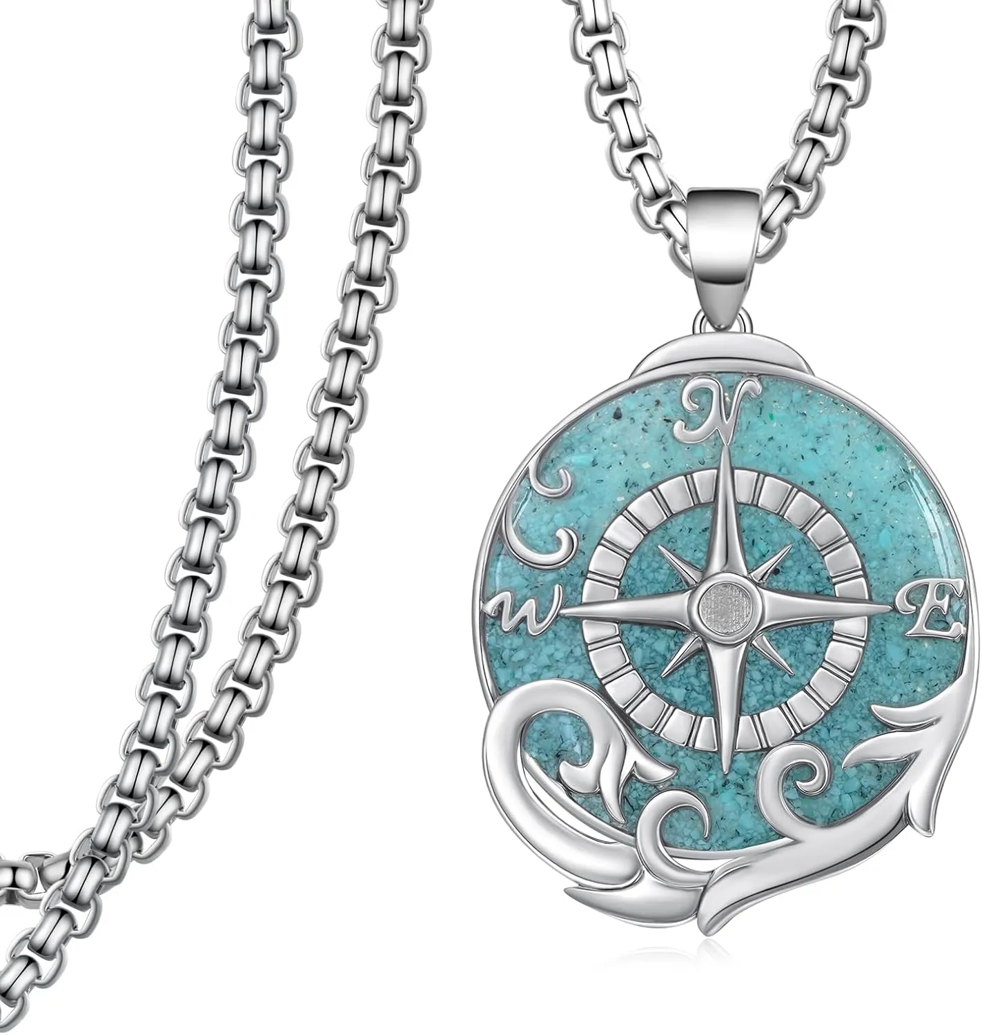 Compass Necklace 925 Sterling Silver Turquoise Compass Necklace Graduation Jewelry Travel Gifts for Men Women