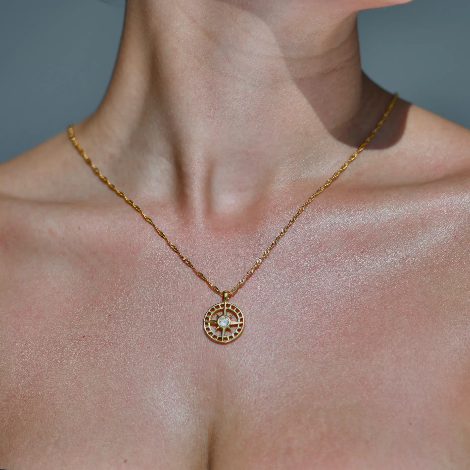 COMPASS Pendant Zircon Gold Necklace
