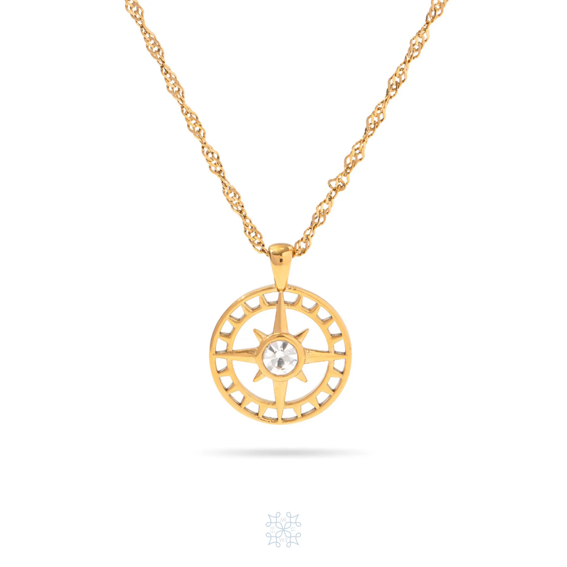 COMPASS Pendant Zircon Gold Necklace