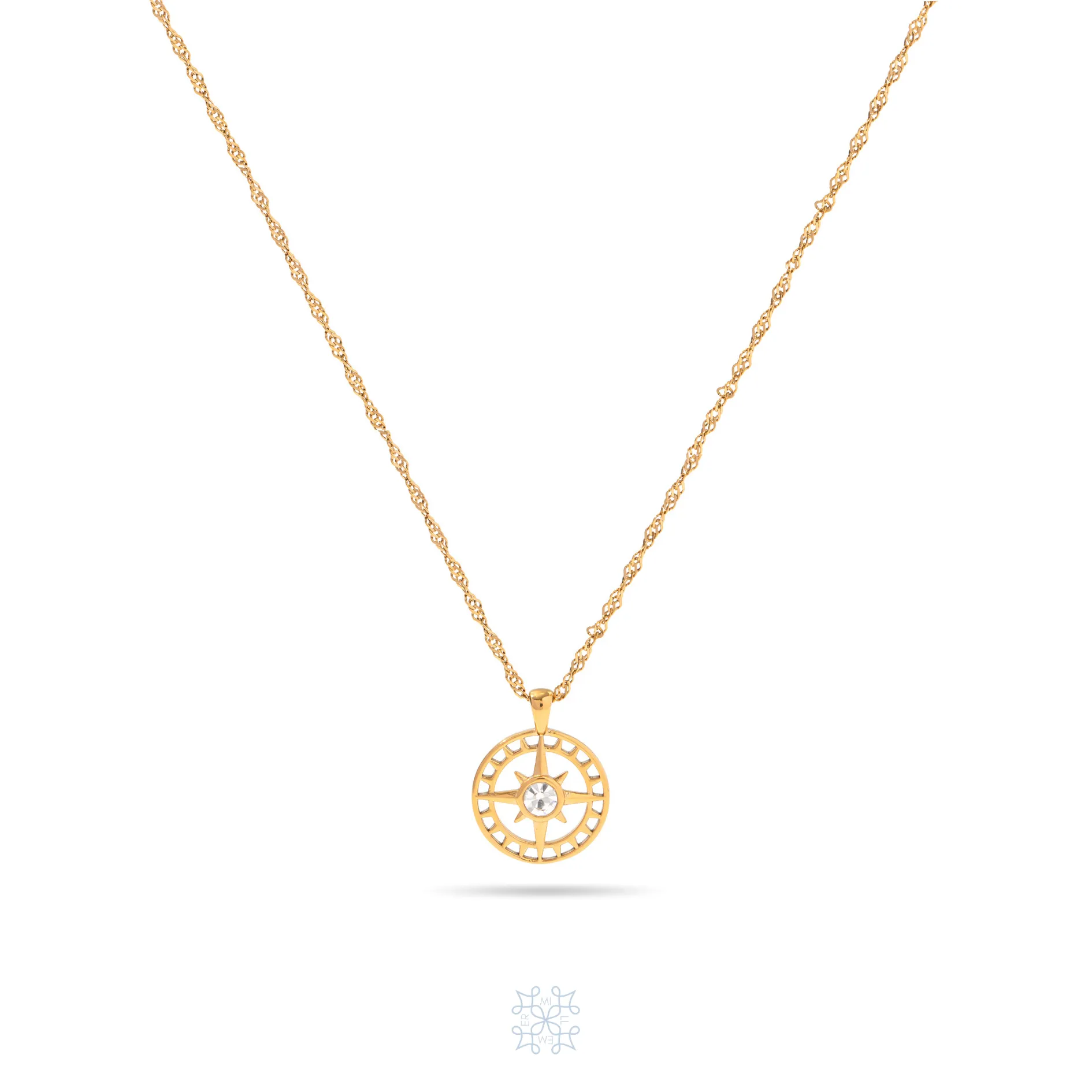 COMPASS Pendant Zircon Gold Necklace