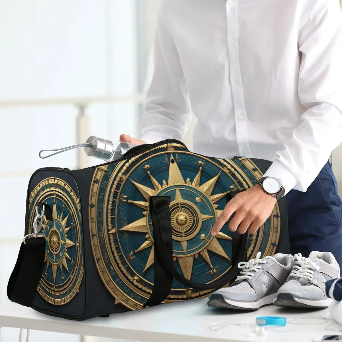 Compass Travel Duffel Bag for Women Men Waterproof Foldable Overnight Weekender Bag Large Capacity Sports Gym Bag