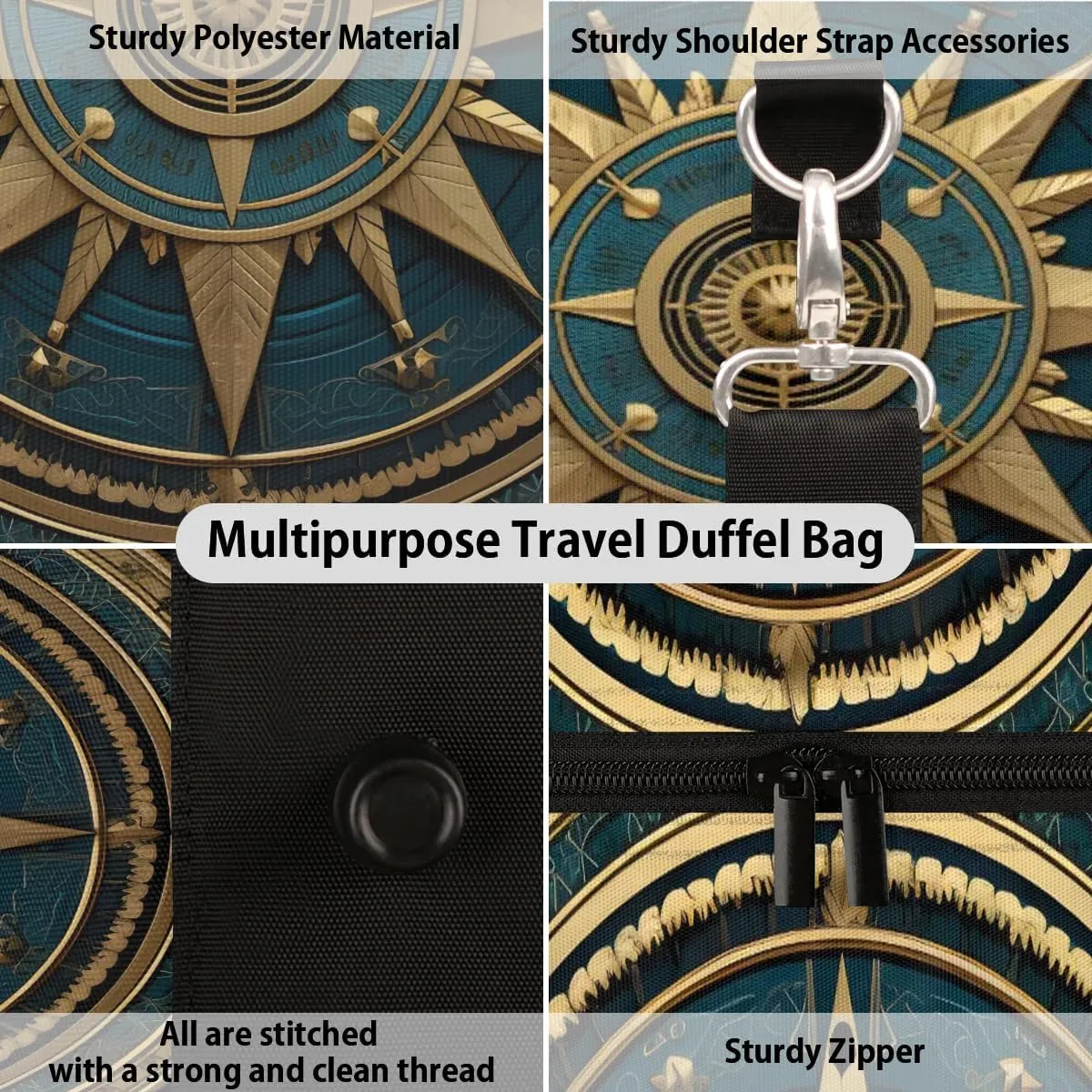 Compass Travel Duffel Bag for Women Men Waterproof Foldable Overnight Weekender Bag Large Capacity Sports Gym Bag