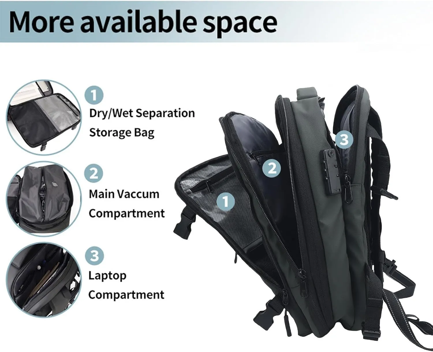 Compression Travel Backpack, 55L Large Expandable Backpack Storage Vacuum Backpacks, Water Proof Casual Backpacks with Pump & Packing Cubes for College, Travel, Work (Green)