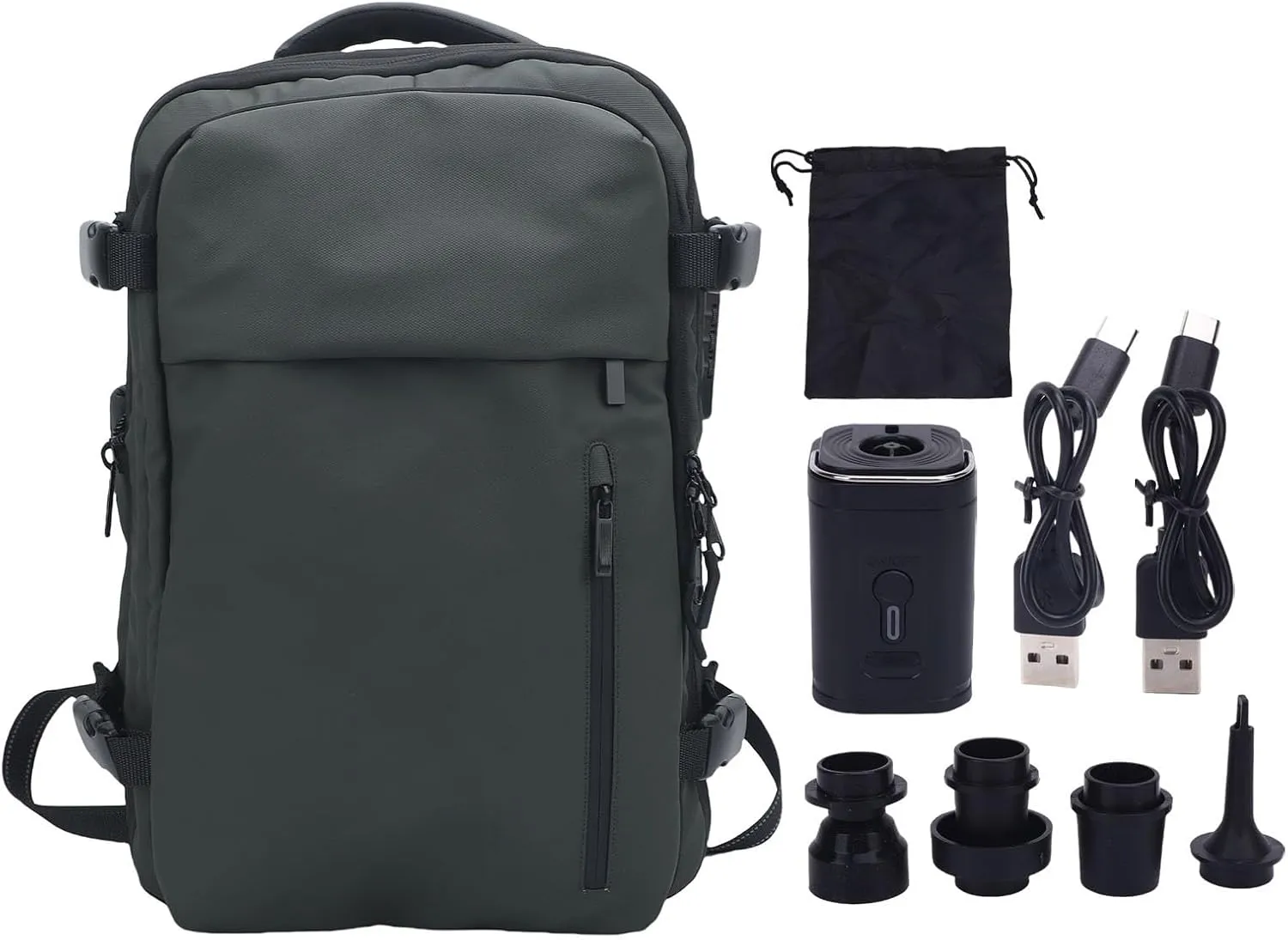 Compression Travel Backpack, 55L Large Expandable Backpack Storage Vacuum Backpacks, Water Proof Casual Backpacks with Pump & Packing Cubes for College, Travel, Work (Green)
