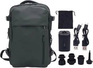 Compression Travel Backpack, 55L Large Expandable Backpack Storage Vacuum Backpacks, Water Proof Casual Backpacks with Pump & Packing Cubes for College, Travel, Work (Green)
