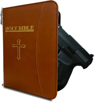 Concealed Carry Gun Pouch, Holy Bible PU Soft Pistol Case, Concealed Carry Holster, Lockable Zipper, Handgun Case for 9mm& Glock&1911 Guns Storage or Transport