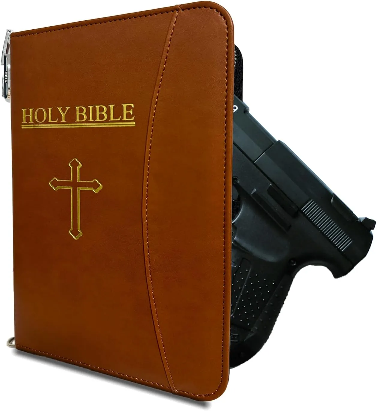 Concealed Carry Gun Pouch, Holy Bible PU Soft Pistol Case, Concealed Carry Holster, Lockable Zipper, Handgun Case for 9mm& Glock&1911 Guns Storage or Transport