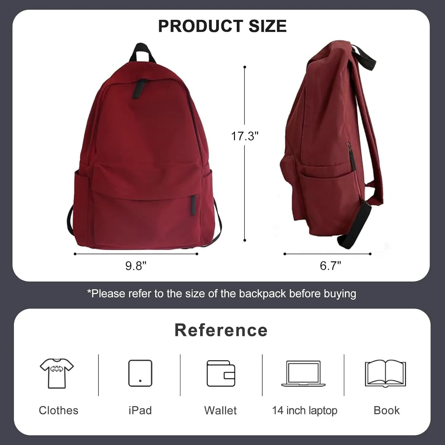 Concise Casual Style Small Lightweight Waterproof Backpack For Men And Women Gym Travel (Black), Red