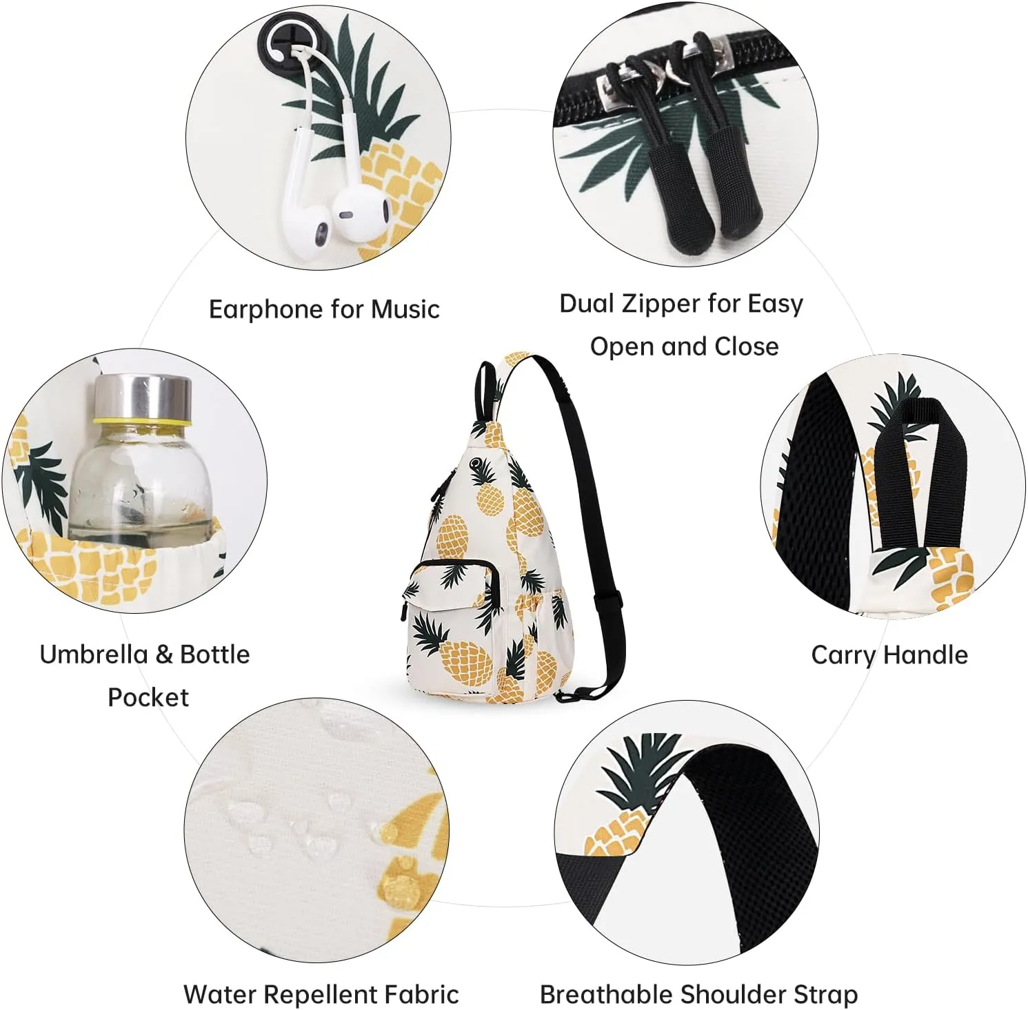 Convertible Sling Backpack Crossbody Chest Bag for Women Men Left and Right Shoulder Purse Water Repellent Gym Daypack