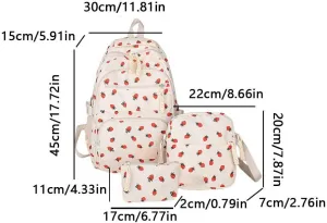 Coquette Strawberry Backpack - Cute Kawaii Backpack Set Aesthetic Daypack Aesthetic Rucksack (B03 Strawberry Beige)
