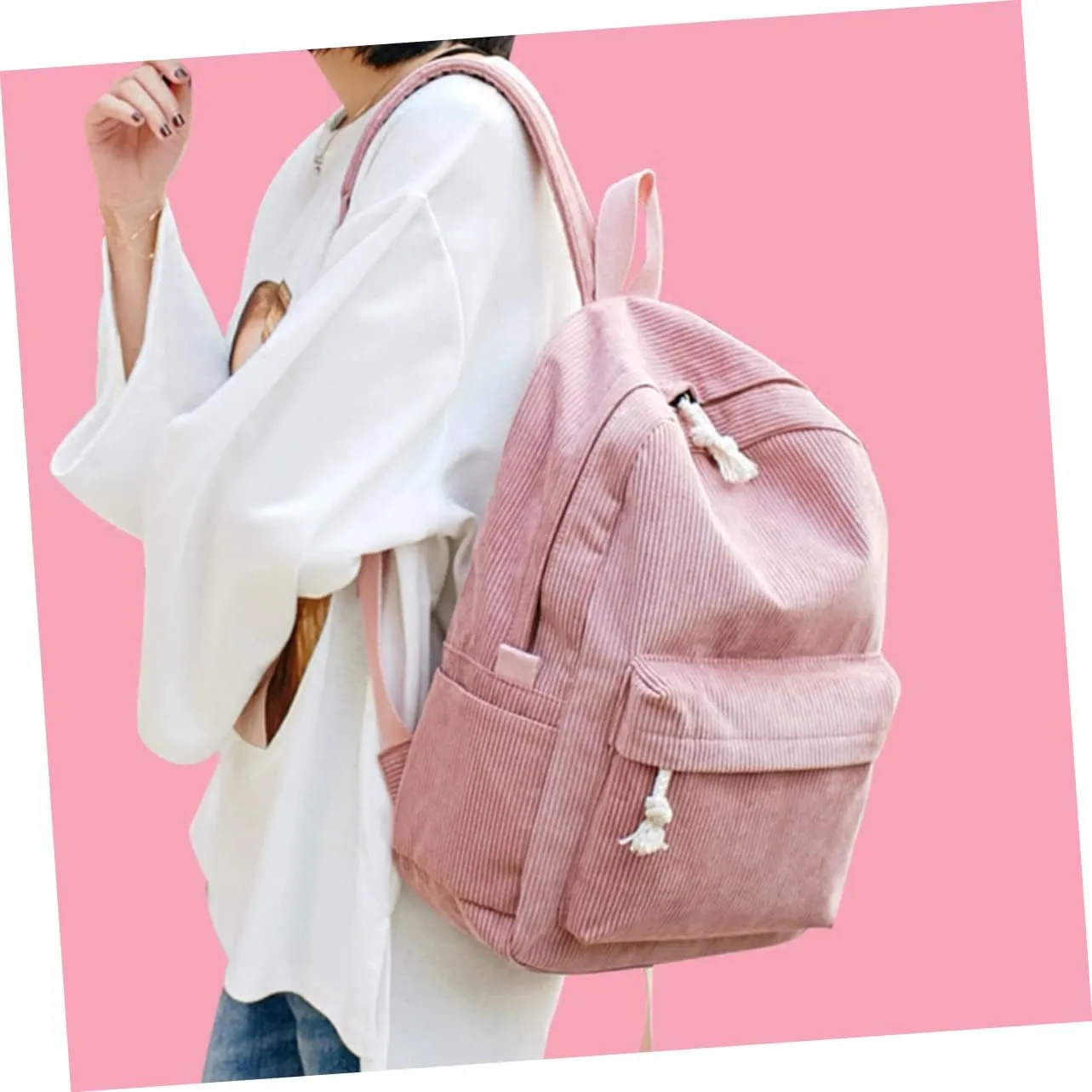 Corduroy Backpack for Students and Women Fashionable Multifunctional Campus Bag High Storage Capacity and -theft Function for School and Daily Use