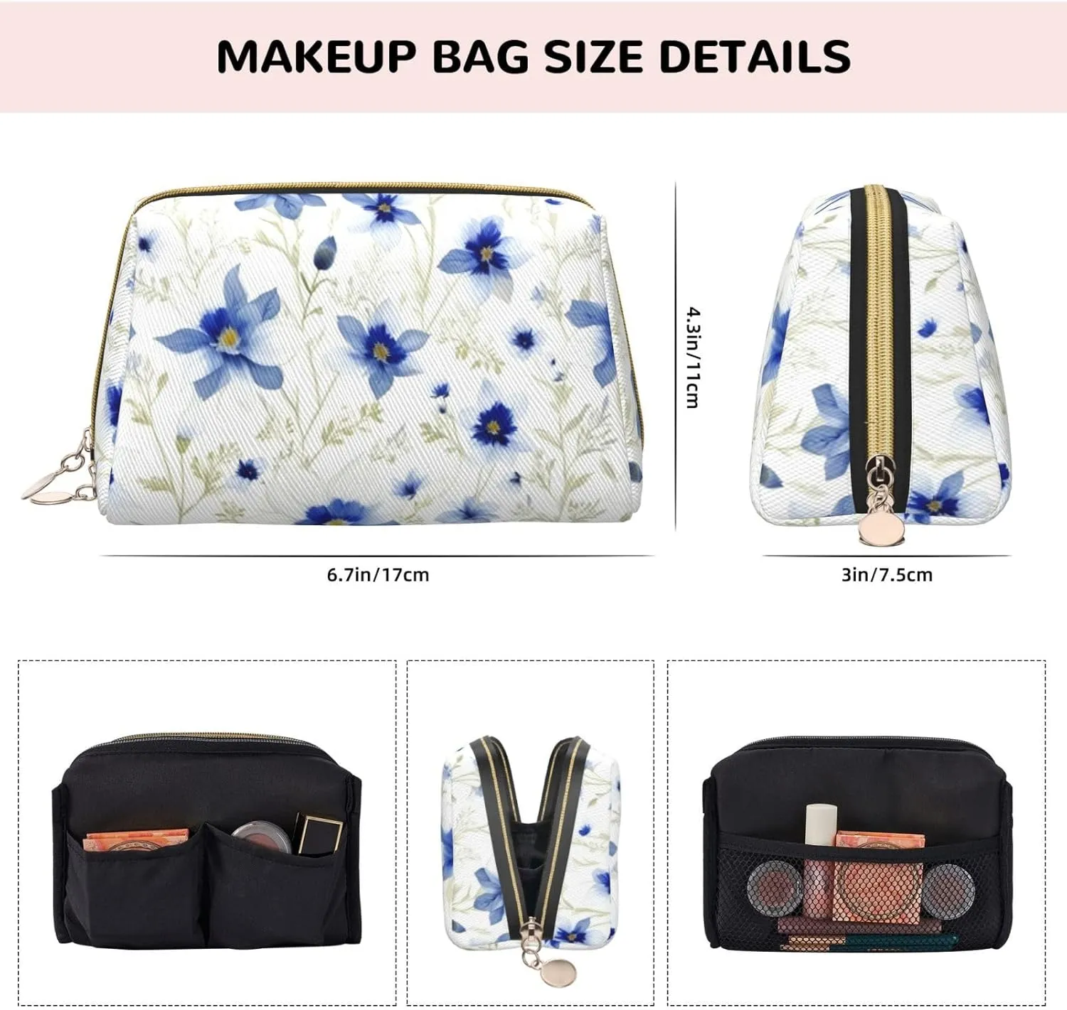 Cornflowers Daisies Toiletry Pouch, Travel-Friendly Makeup Organizer For Makeup Brushes, Lipsticks