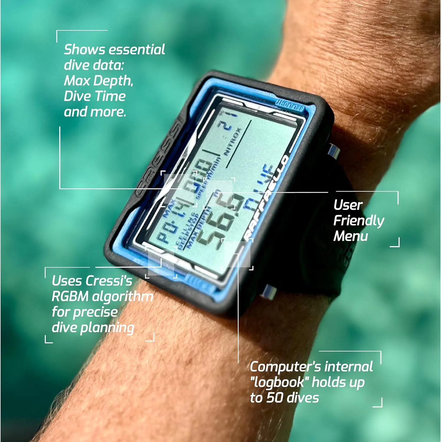 Cressi Scuba Dive Computer, Digital Compass, 3 Dive Modes, Wide Screen, Easy-to-Read Display - Raffaello: Made in Italy