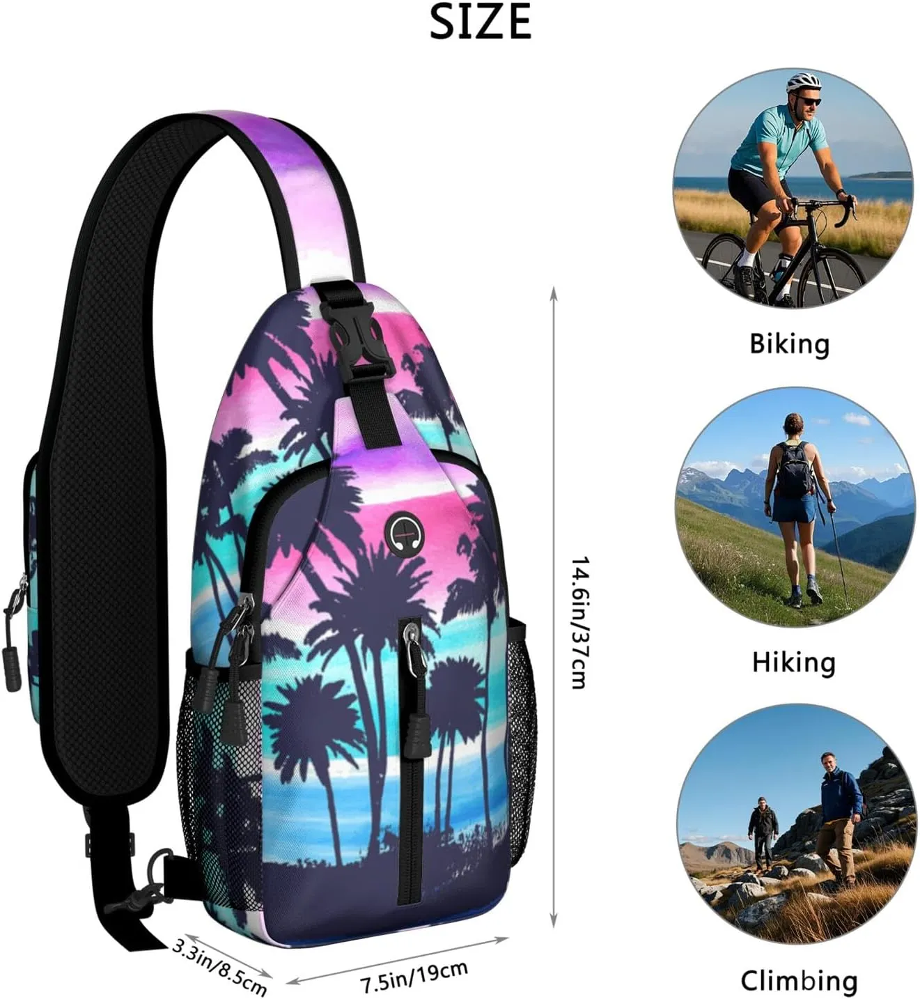 Crossbody Sling Backpack Mini Water Resistant Sling Bag - Adjustable Chest Strap Backpack for Outdoor Hiking Cycling