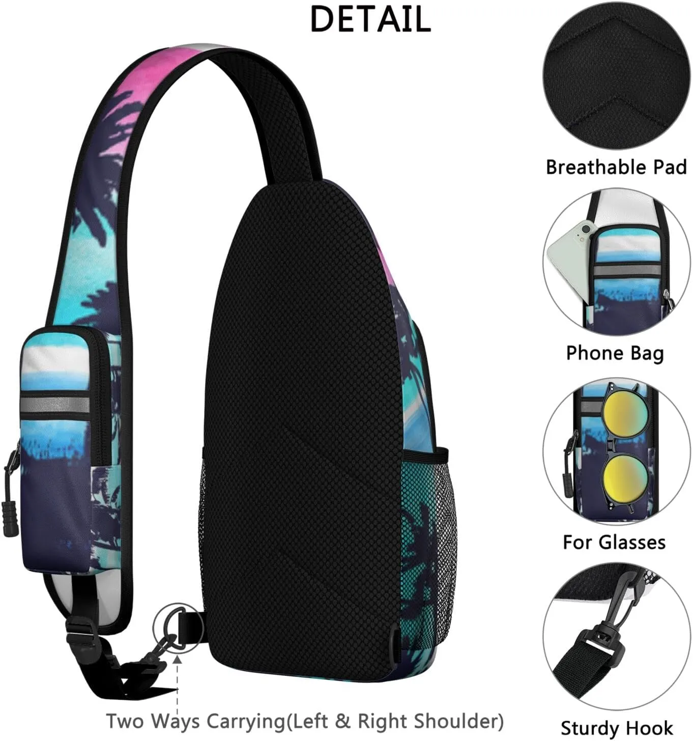 Crossbody Sling Backpack Mini Water Resistant Sling Bag - Adjustable Chest Strap Backpack for Outdoor Hiking Cycling