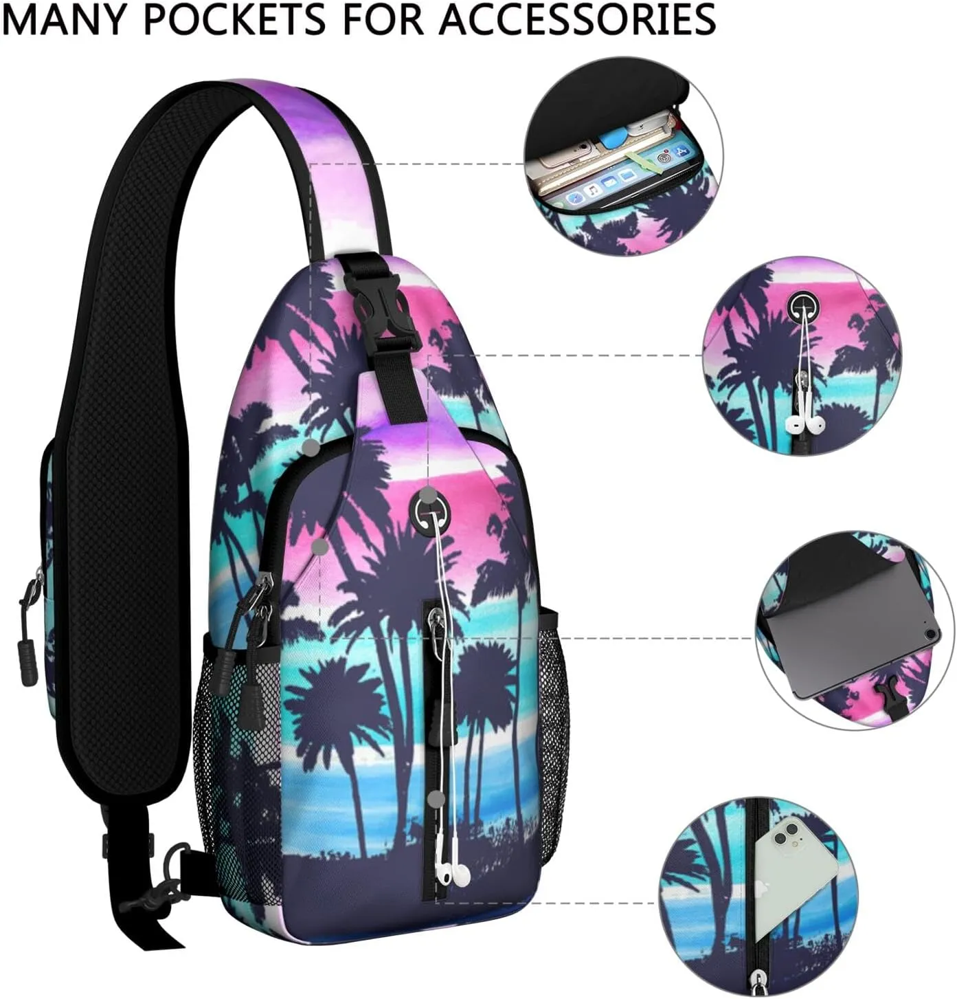 Crossbody Sling Backpack Mini Water Resistant Sling Bag - Adjustable Chest Strap Backpack for Outdoor Hiking Cycling