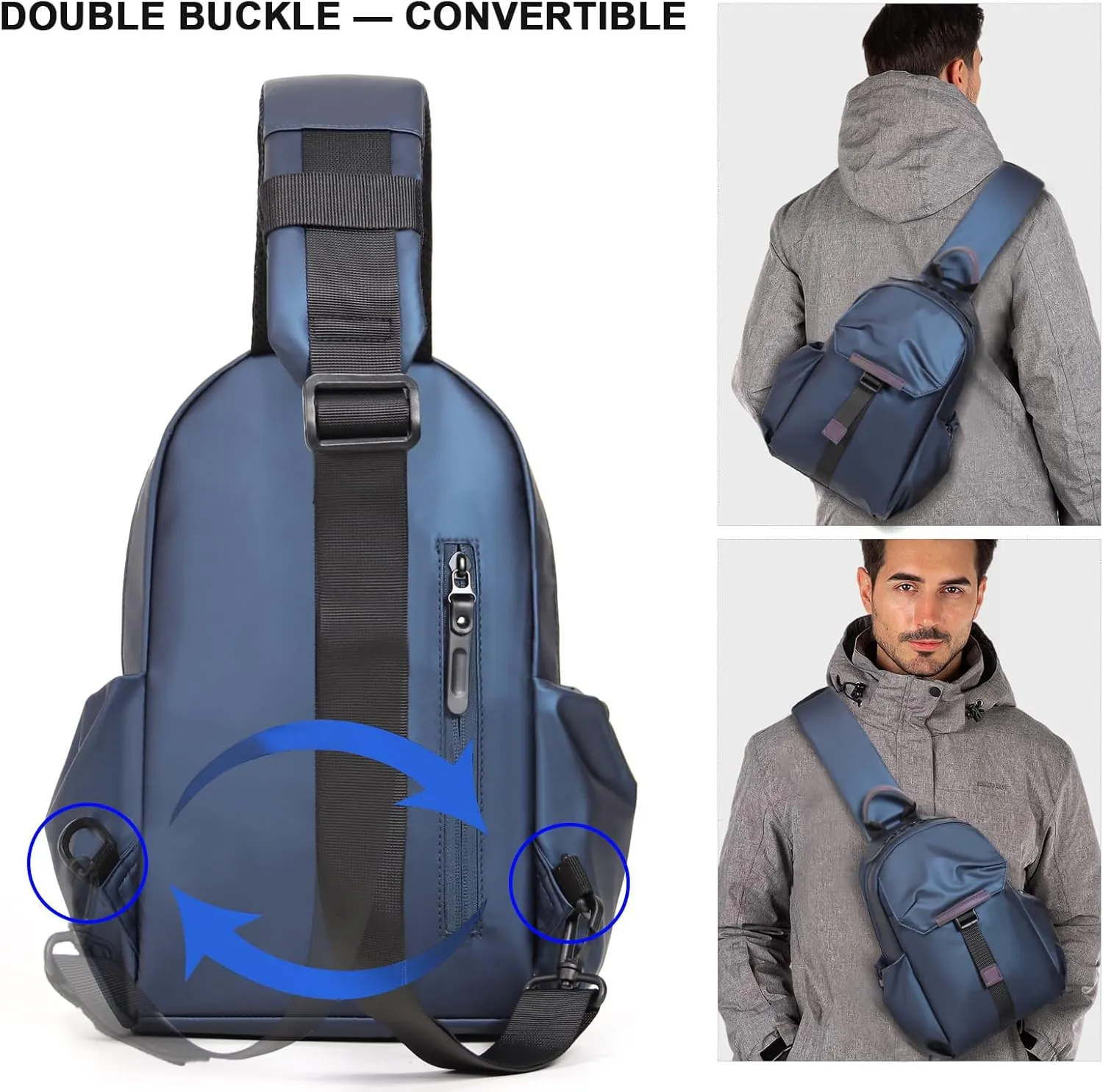 Crossbody Sling Backpack Sling Bag Travel Hiking Chest Bag Daypack，Water-Resistant (navy, small)
