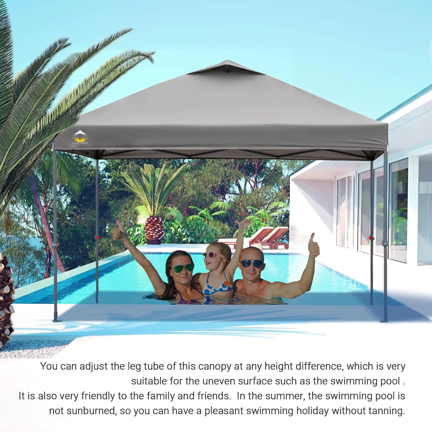 CROWN SHADES 10x10 Canopy Tent, Pop Up Beach Tent for Outdoor Shades with Wheeled Bag, 8 Stakes, 4 Ropes, Outdoor Canopy, Grey