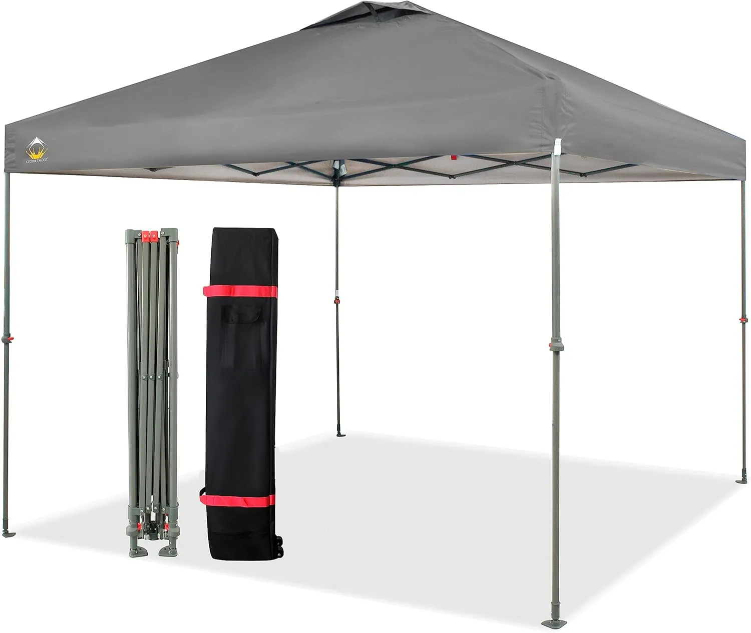 CROWN SHADES 10x10 Canopy Tent, Pop Up Beach Tent for Outdoor Shades with Wheeled Bag, 8 Stakes, 4 Ropes, Outdoor Canopy, Grey