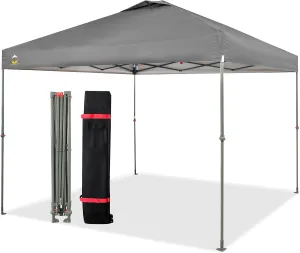 CROWN SHADES 10x10 Canopy Tent, Pop Up Beach Tent for Outdoor Shades with Wheeled Bag, 8 Stakes, 4 Ropes, Outdoor Canopy, Grey