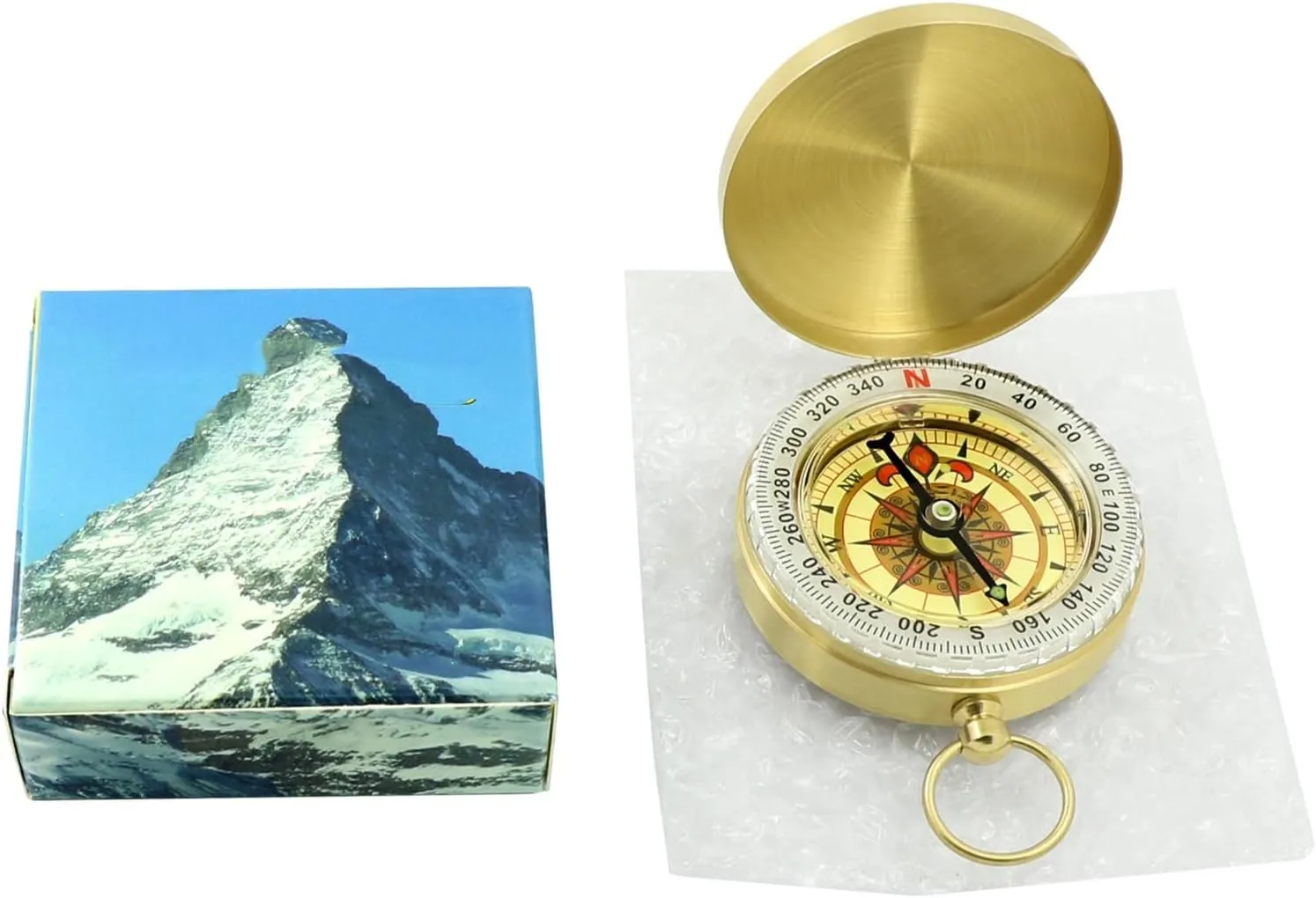 CSCDD Copper Pocket Watch Compass Compass Compass Gold Glossy Flip Cover Night Glow Compass