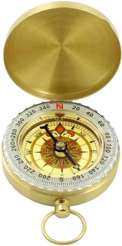 CSCDD Copper Pocket Watch Compass Compass Compass Gold Glossy Flip Cover Night Glow Compass