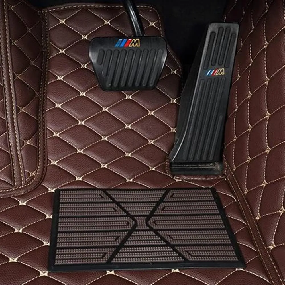 Custom All-Weather Protection Luxury Leather Floor Mats for Cars SUVs Trucks According Anti-Slip Leather Floor mats ﻿ (32,Purple and Black Beige)
