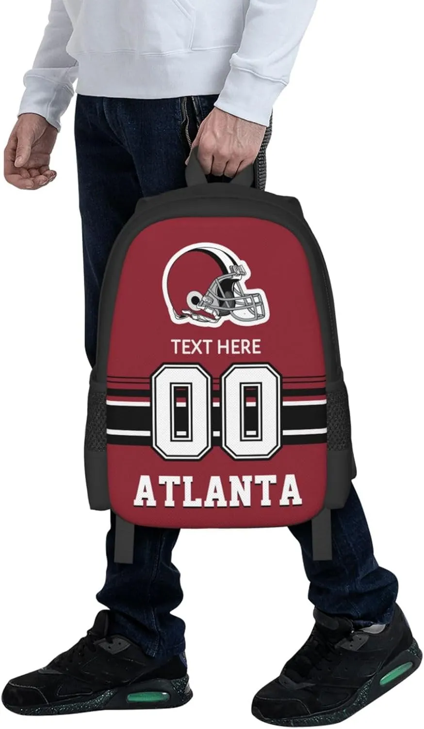 Custom Atlanta Backpack, Personalized Name and Number Backpack High Capacity Custom Football Gift for Men Women Fans